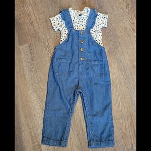 Jessica Simpson 24M baby girls Overall set with leopard print shirt